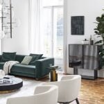 Curved Upholstered Swivel Armchair Linen Fabric Modern Comfortable Accent Chair