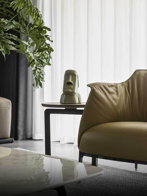 Armchair Upholstered in Brown Leather with Steel Frame in Gunmetal Grey Finish