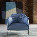 Armchair Upholstered in Brown Leather with Steel Frame in Gunmetal Grey Finish