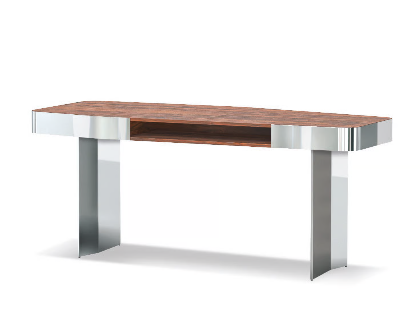 Contemporary Walnut Polished Metal Frame Accent Desk