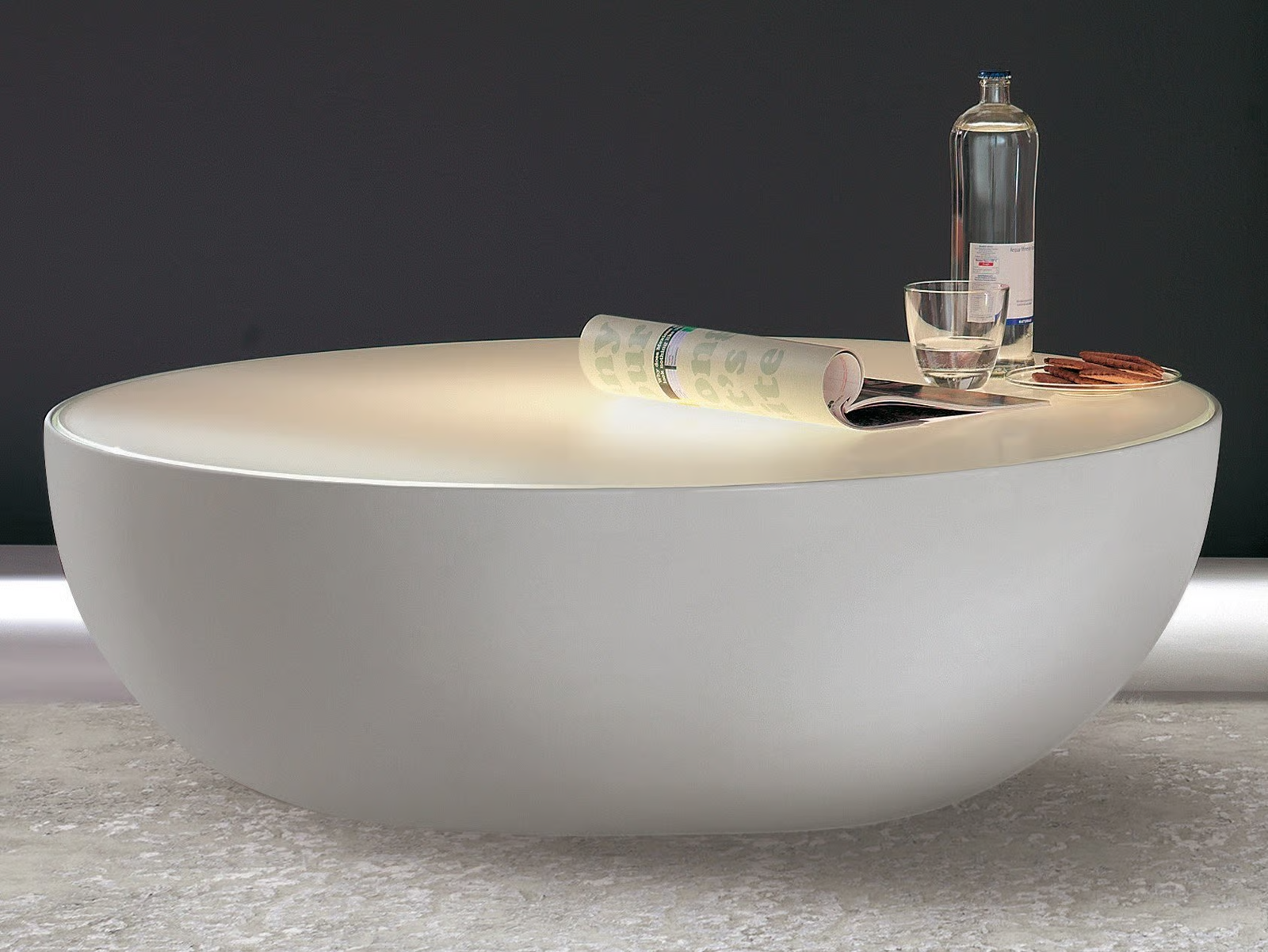 Marble Top Round White Bowl Coffee Table Modern Minimalist