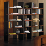 Contemporary Walnut Bookcase Modular Geometric Open Shelving Unit