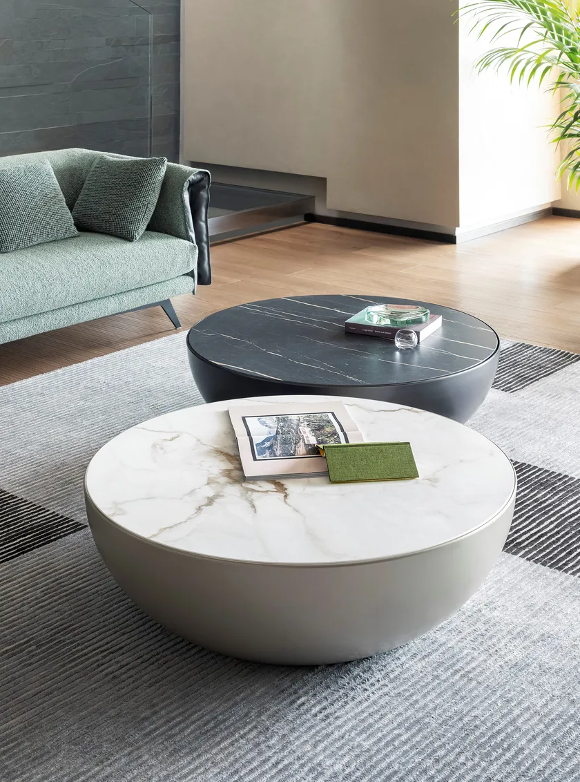 Marble Top Round White Bowl Coffee Table Modern Minimalist