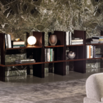 Contemporary Walnut Bookcase Modular Geometric Open Shelving Unit