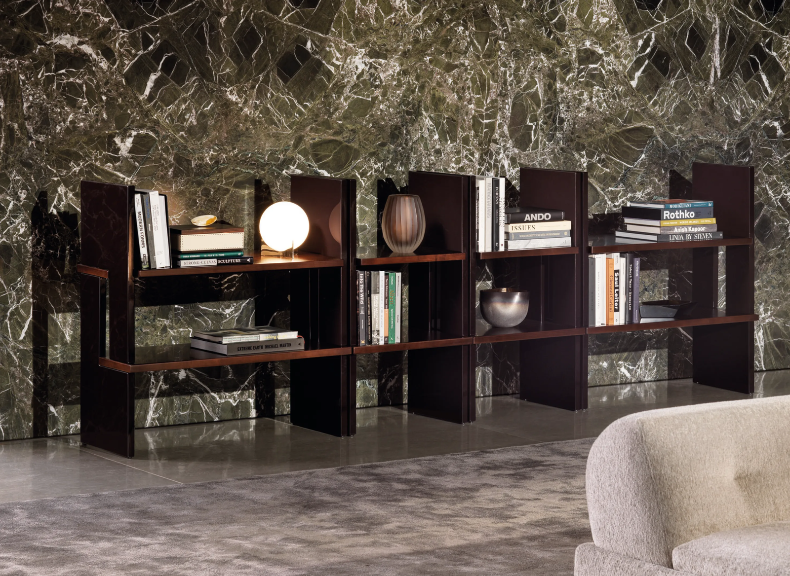Contemporary Walnut Bookcase Modular Geometric Open Shelving Unit