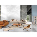 Curved Armrest Sofa Plush Layered Cushions Generous Seating Cozy Lounge