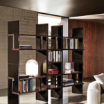 Contemporary Walnut Bookcase Modular Geometric Open Shelving Unit