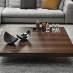 Marble Square Coffee Table with Metal Inlay & Geometric Base