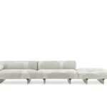 Luxury Modular Sofa Curved Wood Base Brass Accents Goose Down Cushions