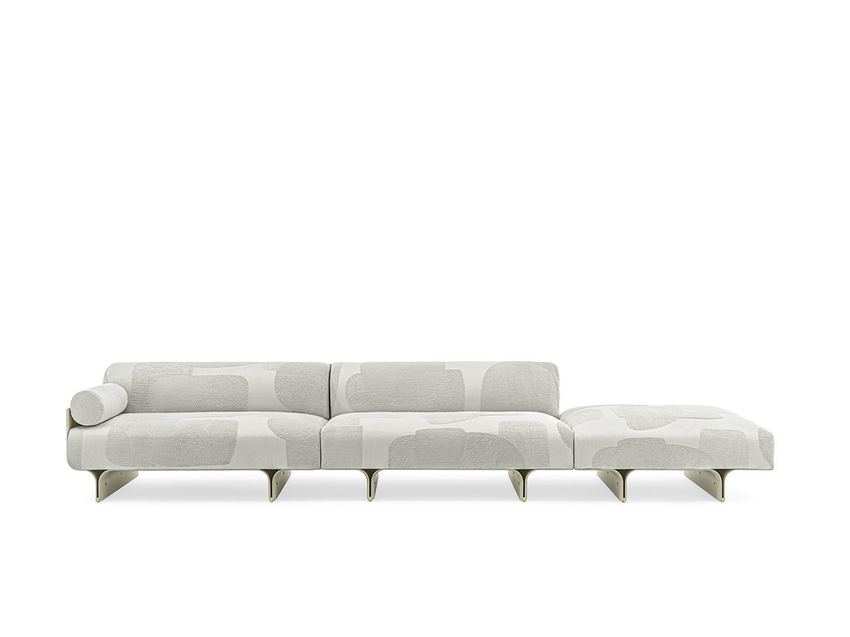 Luxury Modular Sofa Curved Wood Base Brass Accents Goose Down Cushions