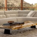 Beige Travertine Coffee Table Minimalist Metal Legs