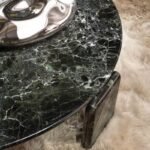 Green Marble Round Coffee Table with Block Marble Legs