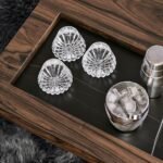 Marble Square Coffee Table with Metal Inlay & Geometric Base