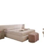 Bubble Tufted White Upholstered Platform Bed Modern