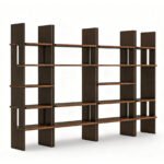 Contemporary Walnut Bookcase Modular Geometric Open Shelving Unit