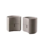 Minimalist Curved Wooden Nightstands Taupe Bedside Storage Cabinets with drawers