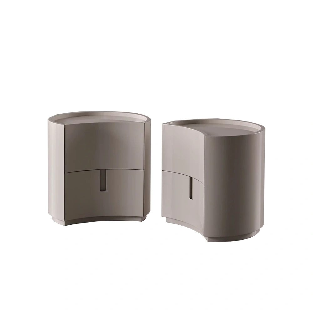 Minimalist Curved Wooden Nightstands Taupe Bedside Storage Cabinets with drawers