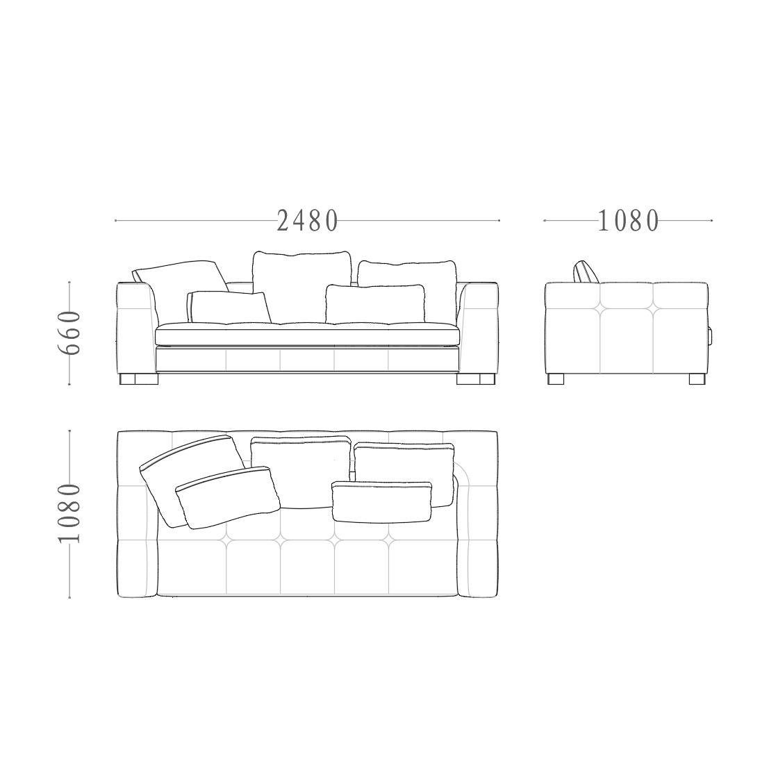 Three-Seater Straight-Line with Double Armrests