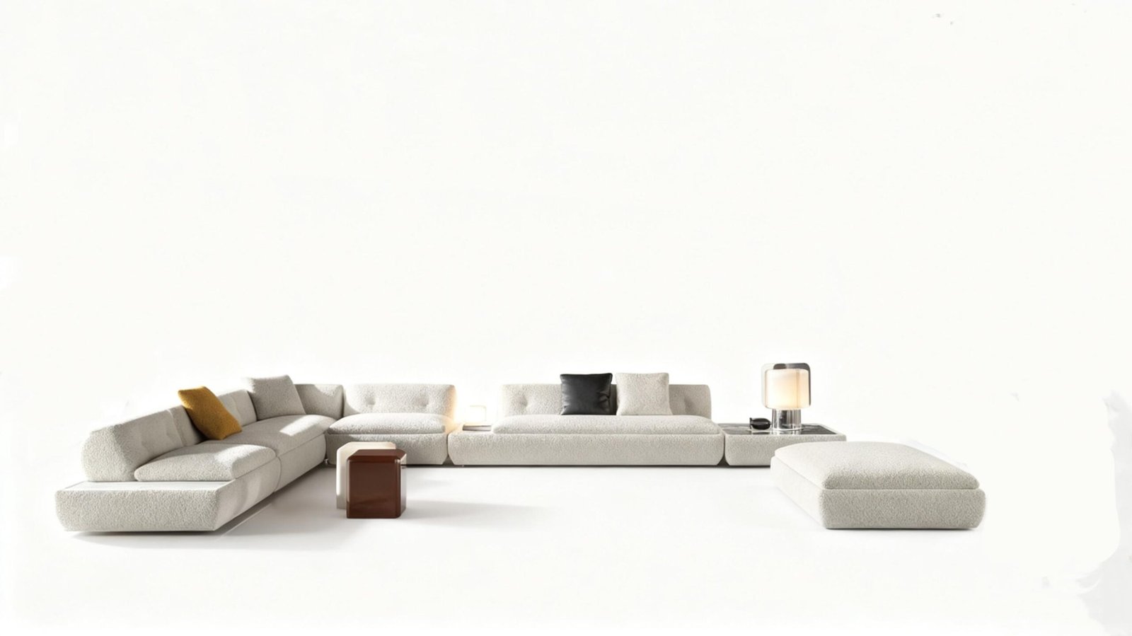 Marble Tabletops and Bronze Metal Base Modular Sofa