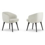 Boucle Upholstered Dining Chair with Black Tapered Legs