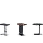 Hexagonal Nero Marquina marble ash and chrome plated side table