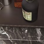 Marble Square Coffee Table with Metal Inlay & Geometric Base