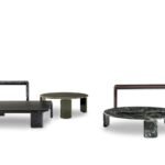 Green Marble Round Coffee Table with Block Marble Legs