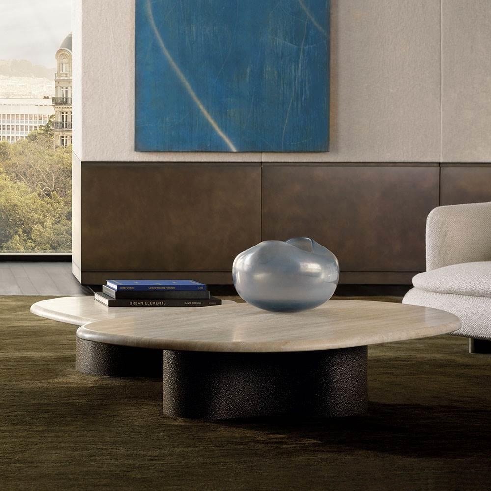 Organic Shape Marble Coffee Table White Travertine Nesting