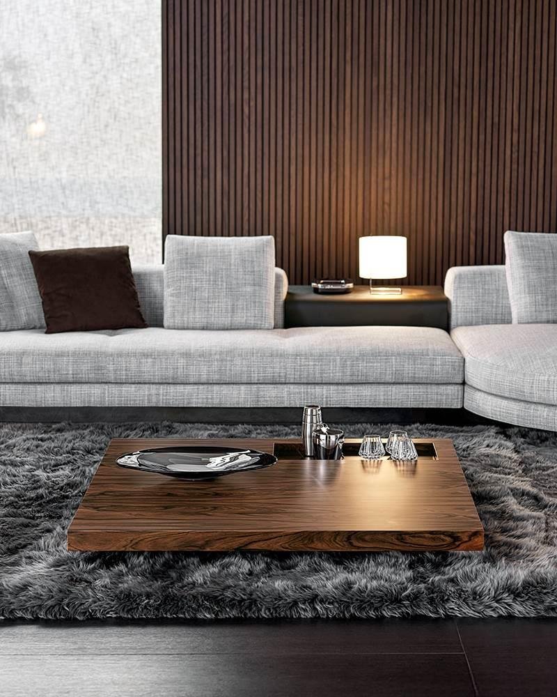 Marble Square Coffee Table with Metal Inlay & Geometric Base