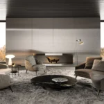 Boucle Upholstered Dining Chair with Black Tapered Legs