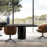 Boucle Upholstered Dining Chair with Black Tapered Legs