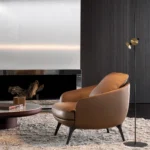 Boucle Upholstered Dining Chair with Black Tapered Legs