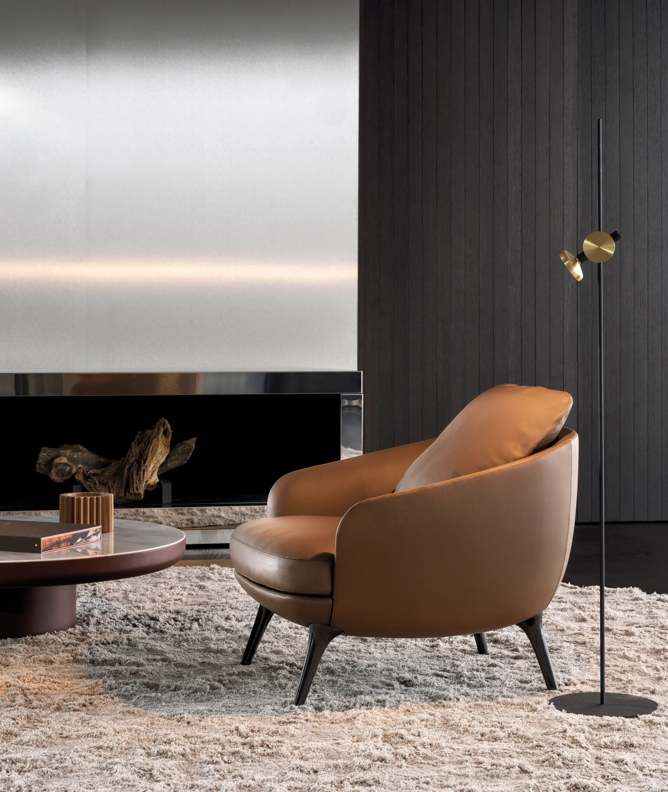 Boucle Upholstered Dining Chair with Black Tapered Legs