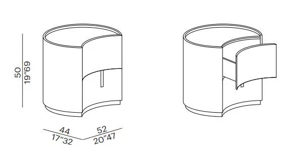 Minimalist Curved Wooden Nightstands Taupe Bedside Storage Cabinets with drawers