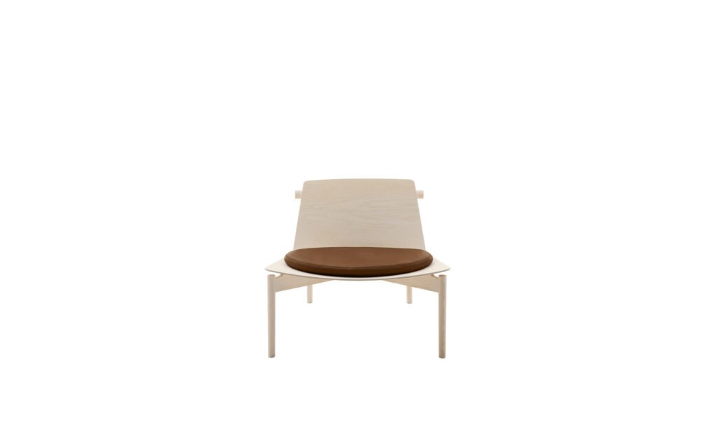 Minimalist Plywood Lounge Chair Light Wood Frame Brown Leather Cushion