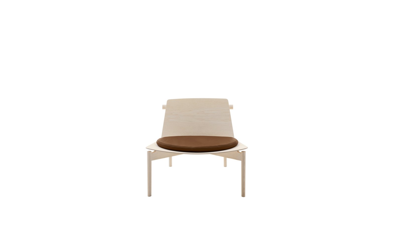 Minimalist Plywood Lounge Chair Light Wood Frame Brown Leather Cushion