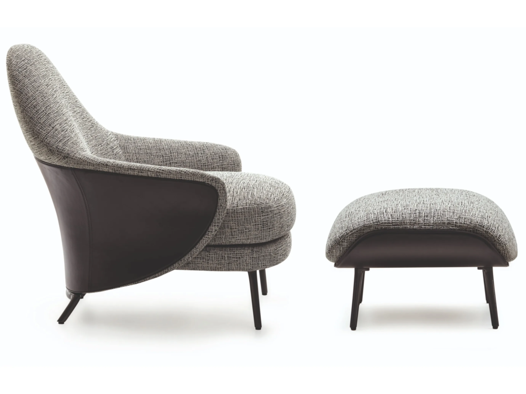 Saddle-hide Leather Fabric Armchair with Footrest