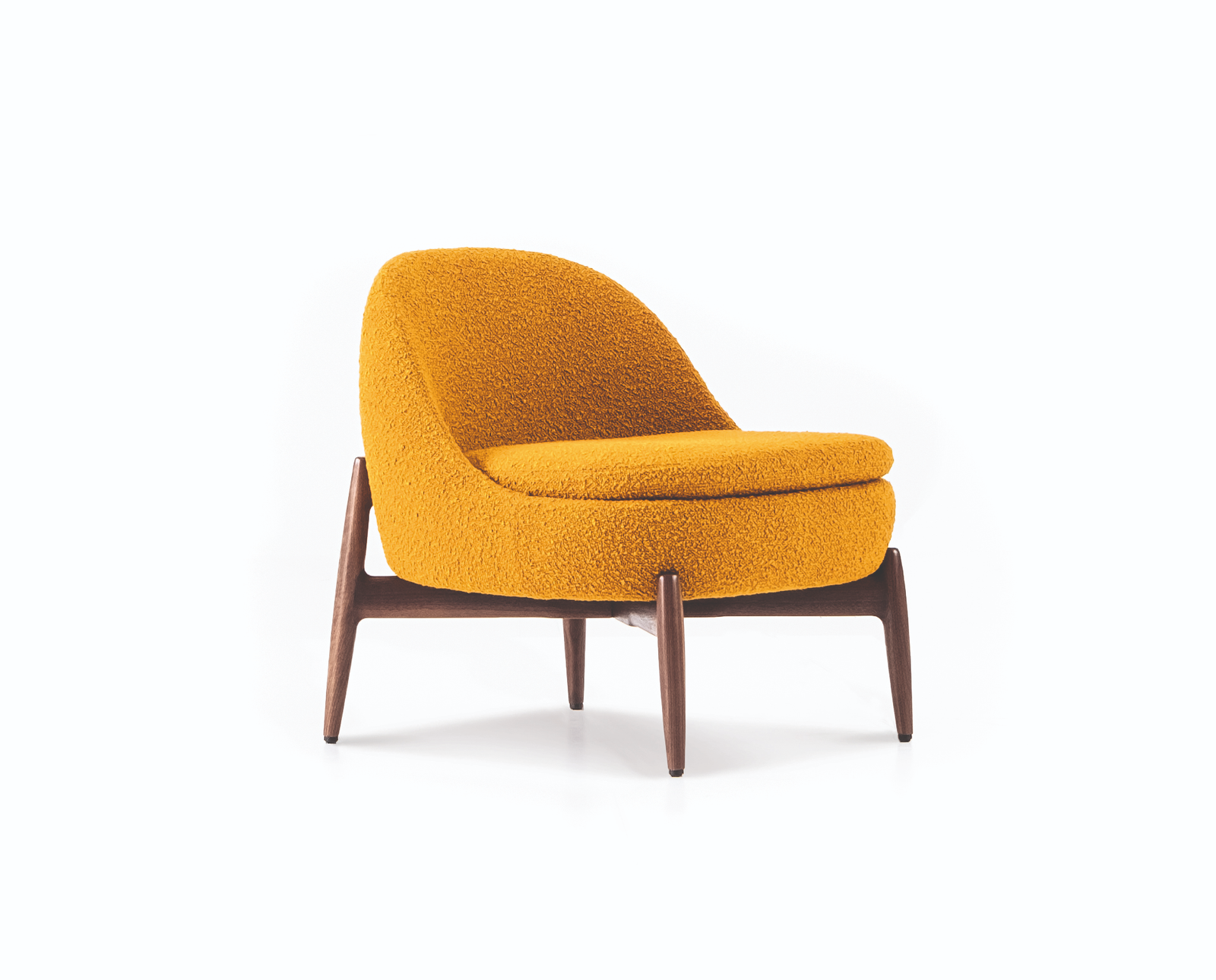 Light Yellow Cotton Upholstered Armchair with Wooden Legs