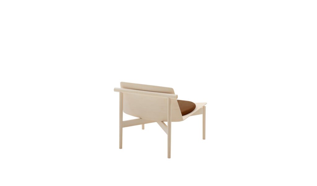 Minimalist Plywood Lounge Chair Light Wood Frame Brown Leather Cushion