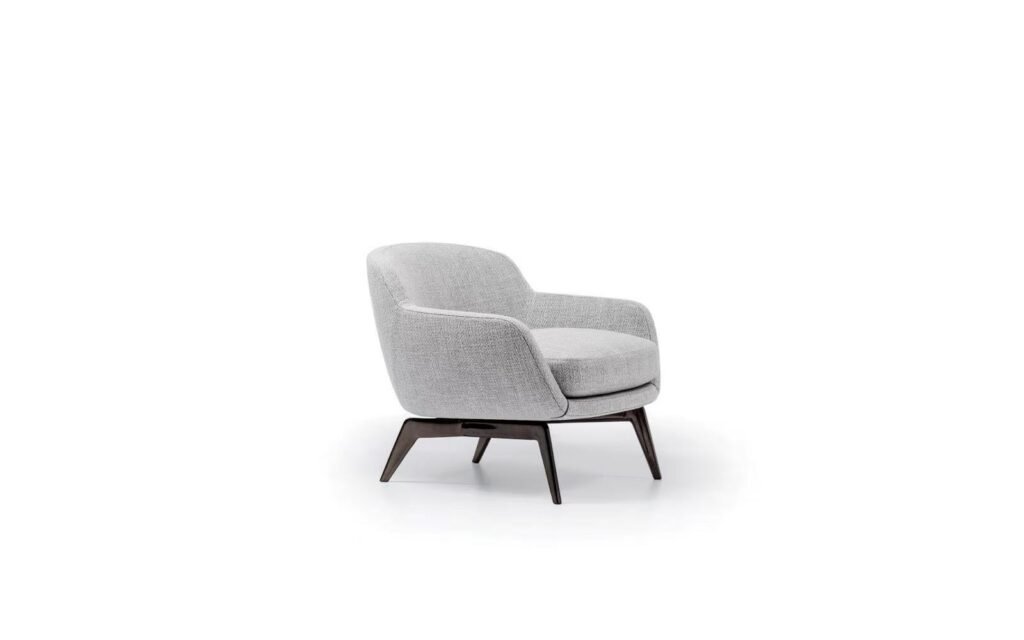 Luxury Armchair with Defining Leather Belt and Brandy Polished Aluminum Base
