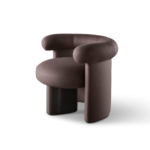 Plush Dark Brown Curved-Arm Accent Chair with Sleek Block Base