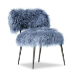 Soft Blue Fluffy Wool Accent Chair with Sleek Metal Legs Modern Stylish Seat