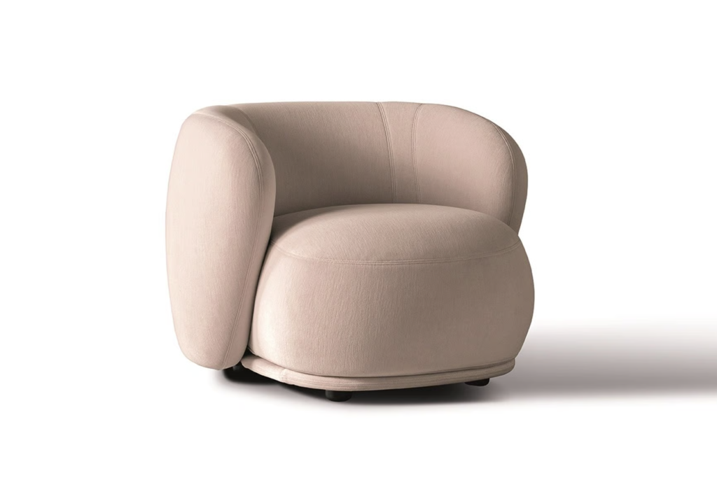 Beige Curved Leather Accent Chair Modern Comfortable Living Room Seating