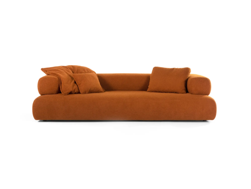 Curved Armrest Sofa Plush Layered Cushions Generous Seating Cozy Lounge