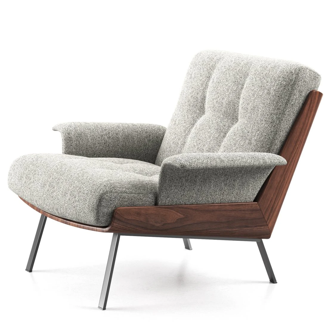 Genuine Leather Black Italian Minimalist Armchair with Wooden Legs