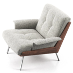 Genuine Leather Black Italian Minimalist Armchair with Wooden Legs