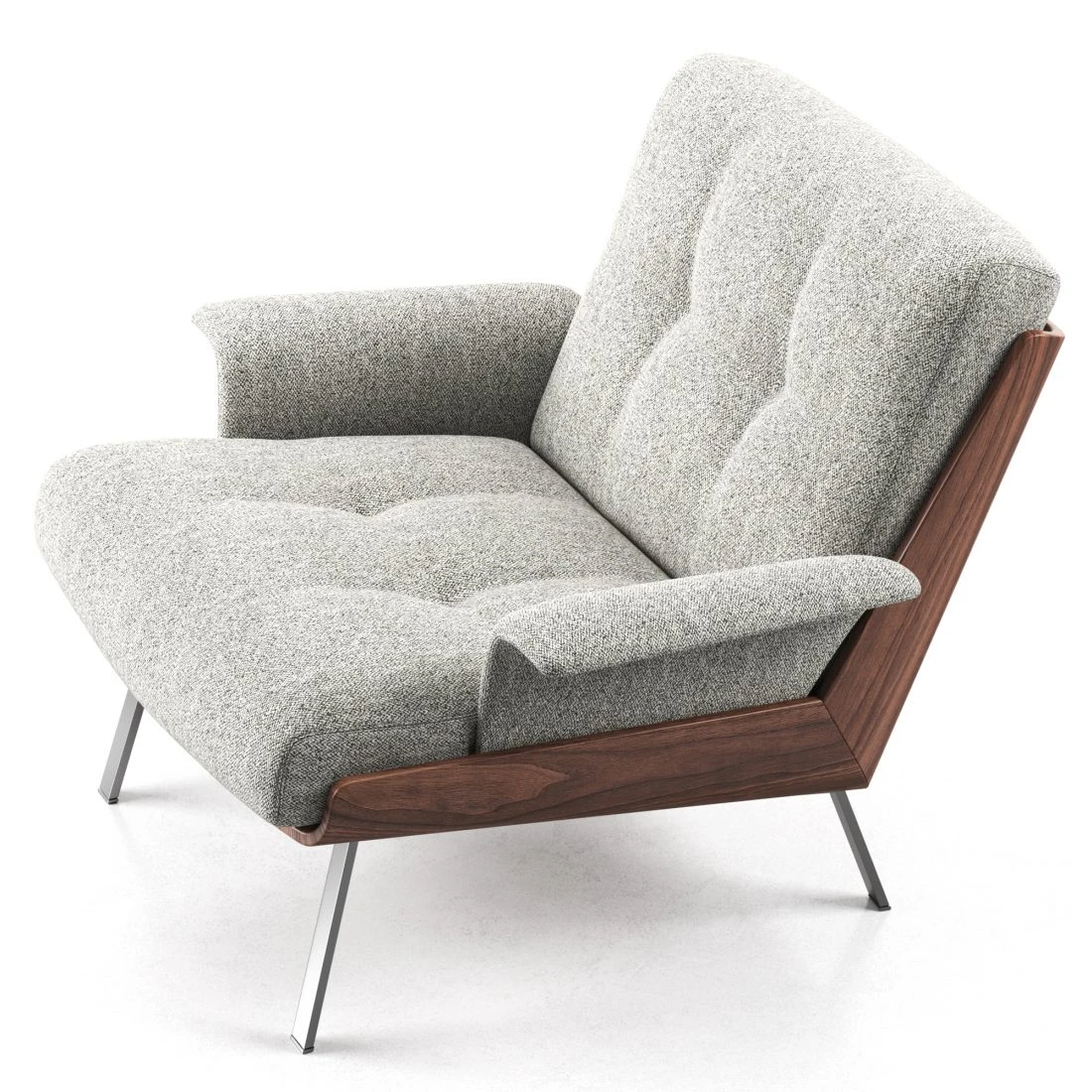 Genuine Leather Black Italian Minimalist Armchair with Wooden Legs
