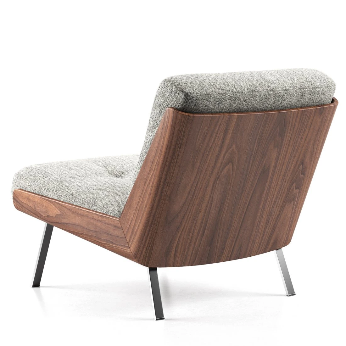 Genuine Leather Black Italian Minimalist Armchair with Wooden Legs