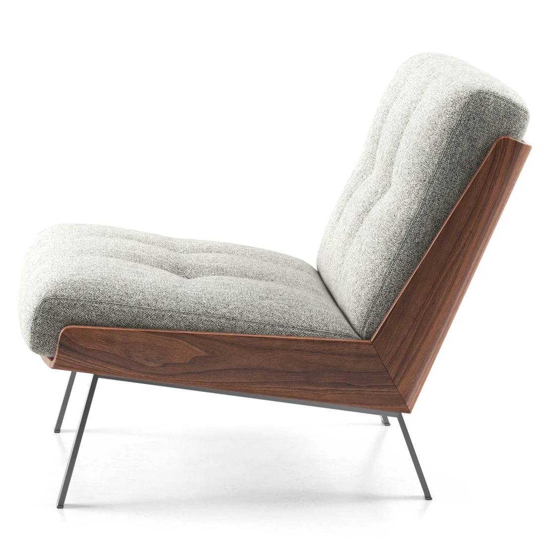 Genuine Leather Black Italian Minimalist Armchair with Wooden Legs
