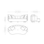 Double Armrest Three Seater with Curved